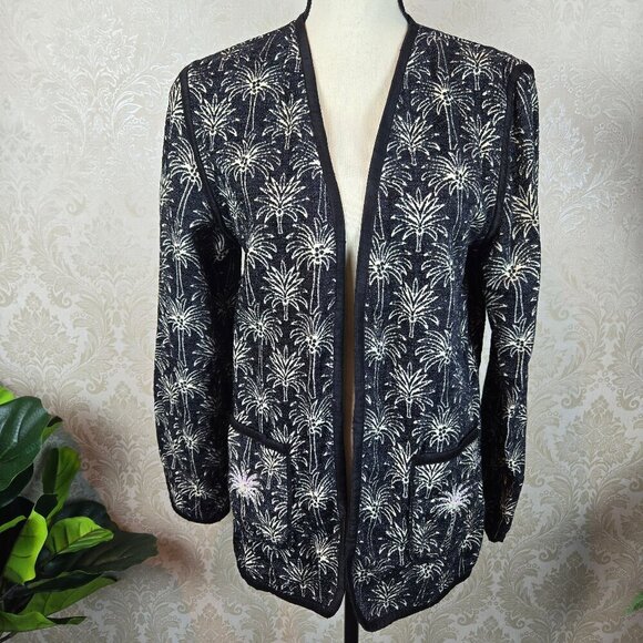 Reversible Size M/L Black Cream Reversible Jacket Palm Trees Embroidered Sequins - Picture 1 of 16